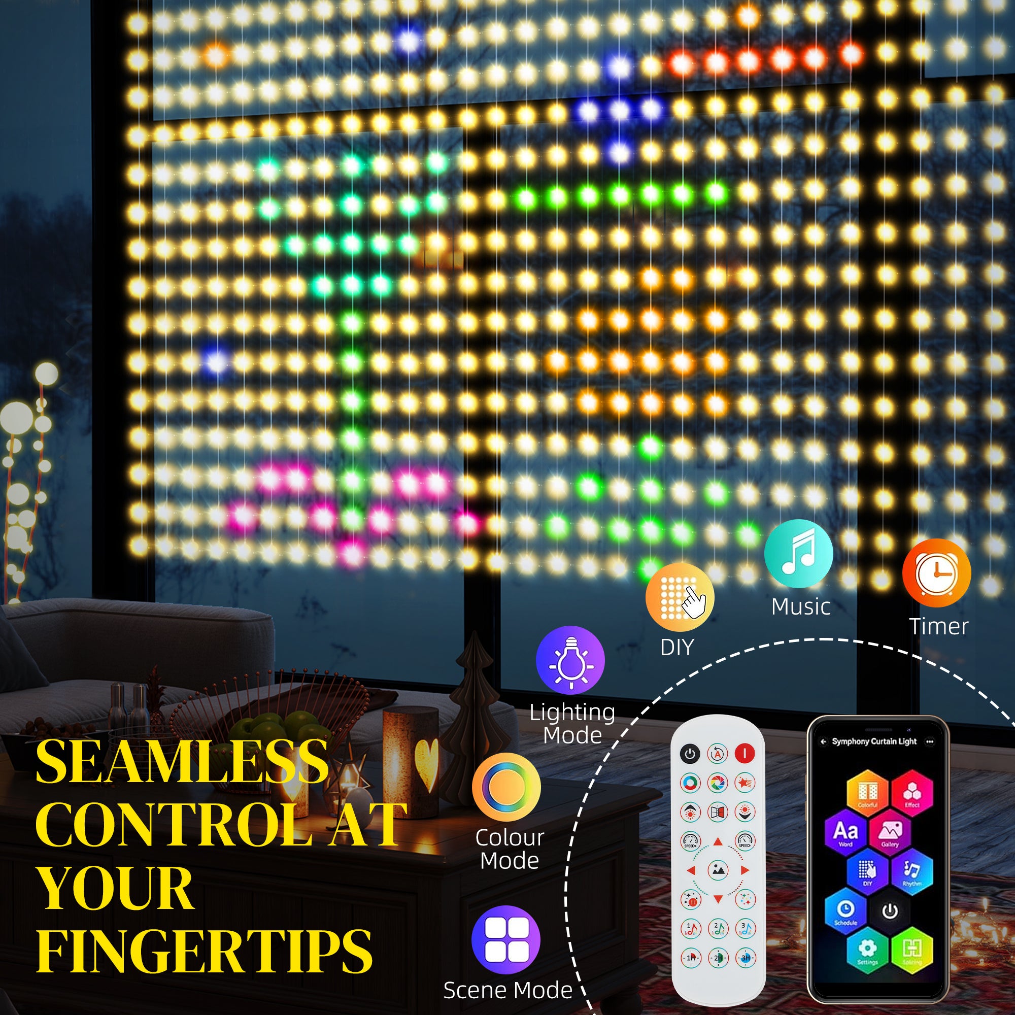 LED Curtain Lights, Smart Curtain Fairy Plug In, Colour Changing Wall Lights with Remote, App, Dynamic DIY Hanging Window String Lights for Bedroom Living Room, 3x3(m), 400 RGBIC LED