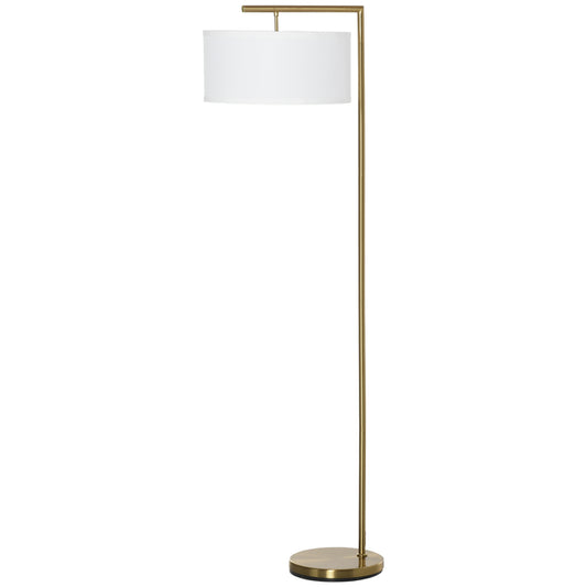 Floor Lamp, Modern Standing Lamp with Linen Lampshade, Round Base for Living Room, Bedroom, Dining Room, 153cm, Gold Tone and White