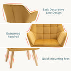 HOMCOM Accent Chair, Velvet Upholstered Vanity Tub Chair with Flared Armrests, Slanted Back, Solid Wood Legs, Comfy Padding Armchair, Home Bedroom Furniture Seating, Yellow