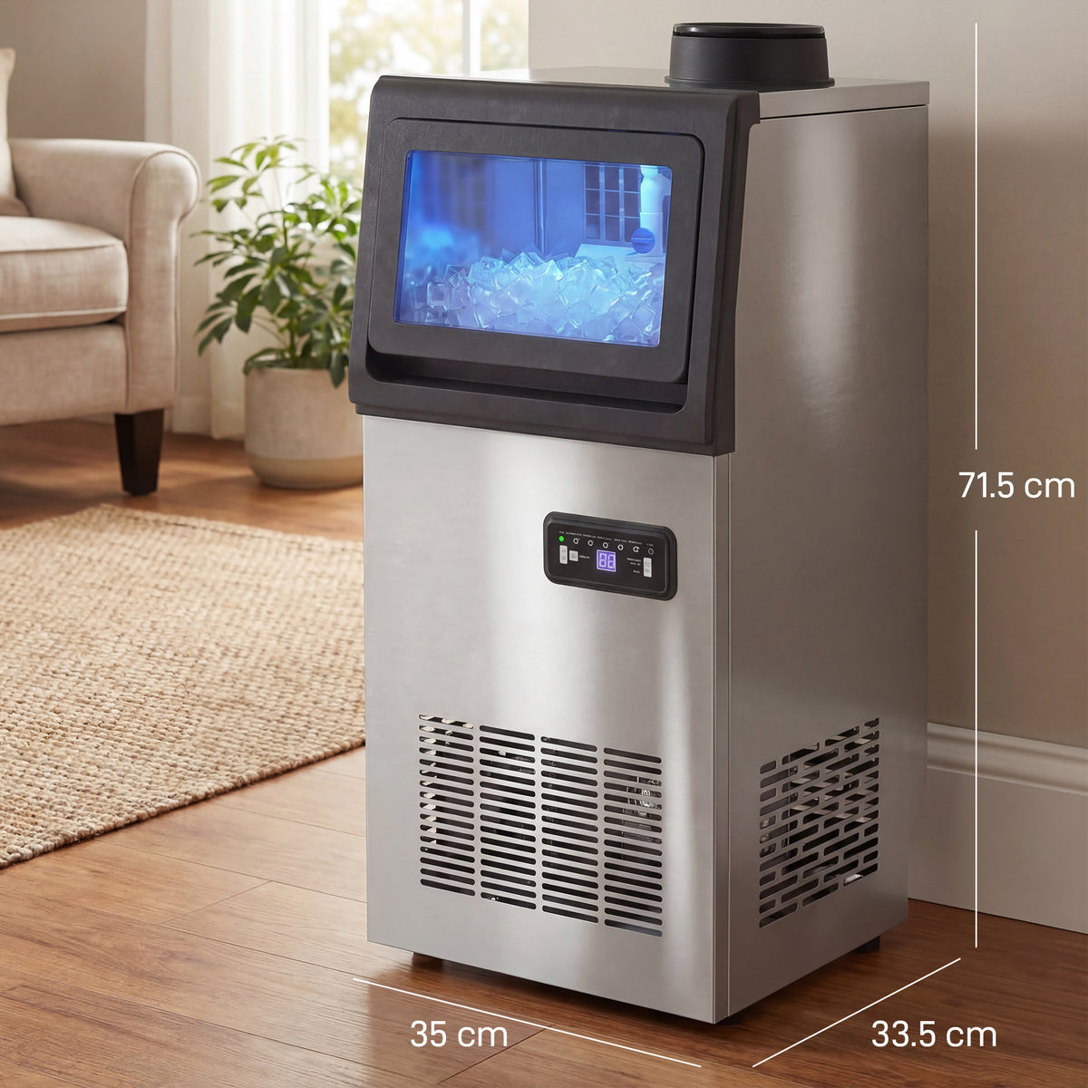 Commercial Ice Maker Machine, 45kg/24H Stainless Steel Under Counter or Freestanding Ice Machine, Silver