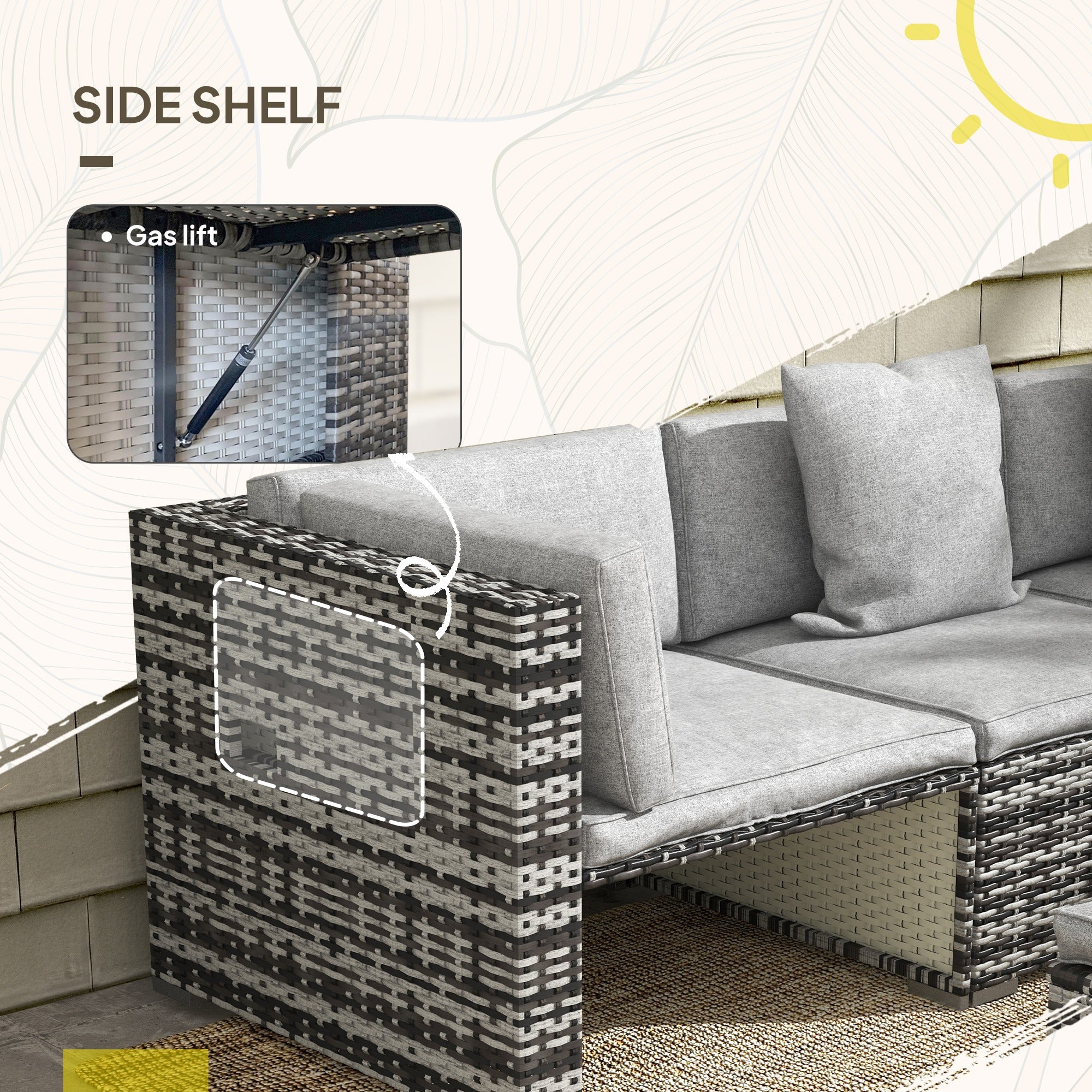 Outsunny Seven-Piece Rattan Patio Furniture Set, with Cushions - Grey