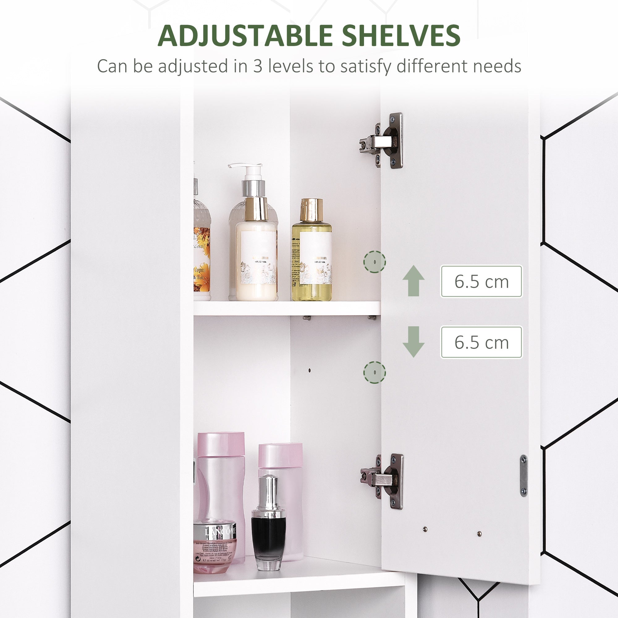 HOMCOM Tall Bathroom Storage Cabinet with Three-position Adjustable Shelves For Neutral Style, Hallway White