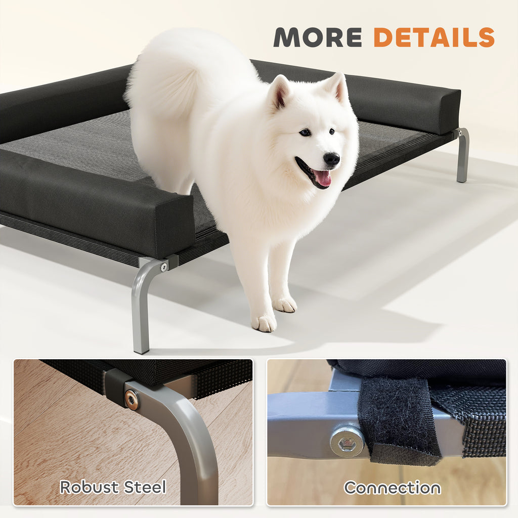 PawHut Elevated Dog Bed with Removable Bolsters, Raised Dog Bed for Large Breeds, Portable Indoor & Outdoor Pet Cots, Black