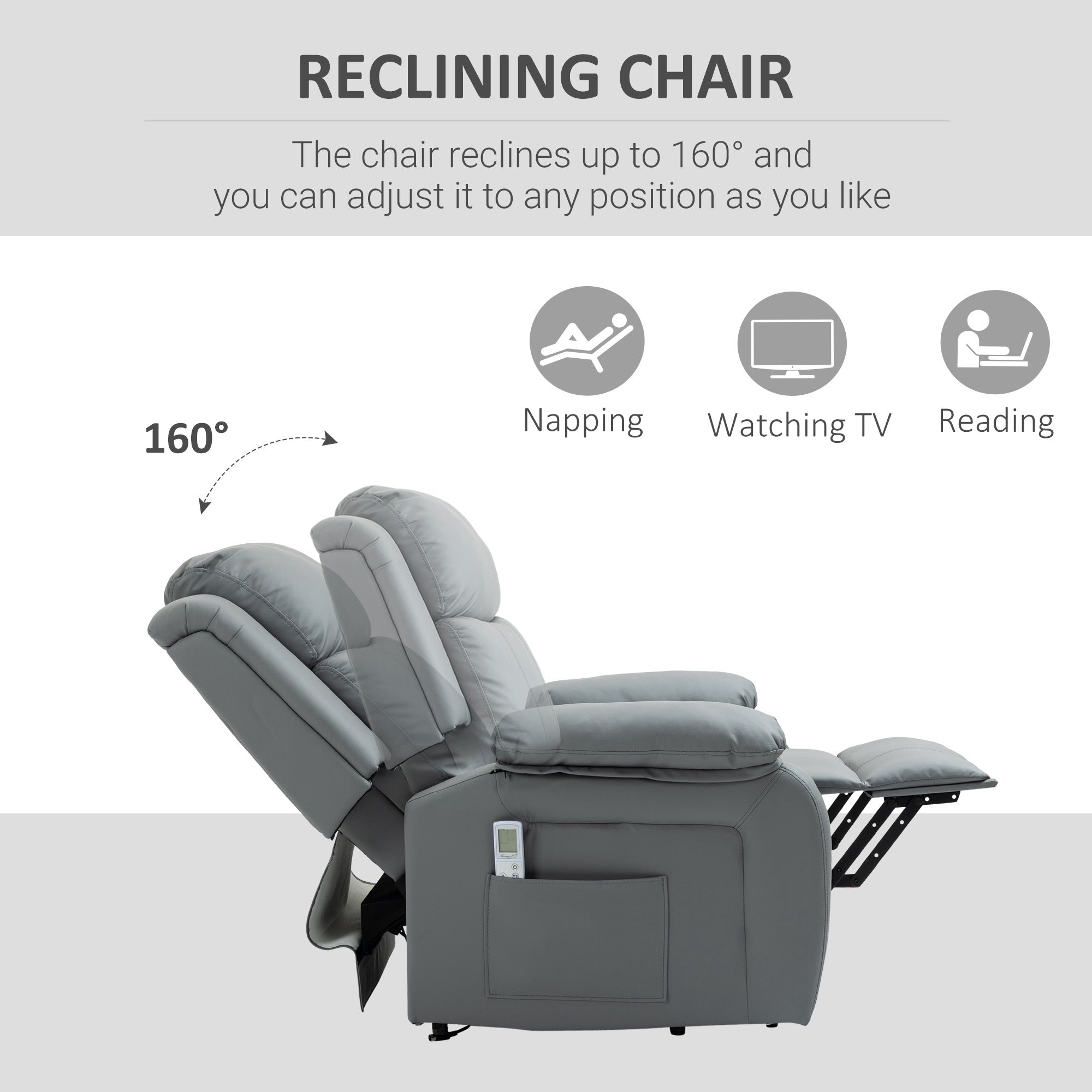 HOMCOM Riser and Recliner Chair with Vibration Massage, PU Leather Power Lift Chair for Elderly, Grey