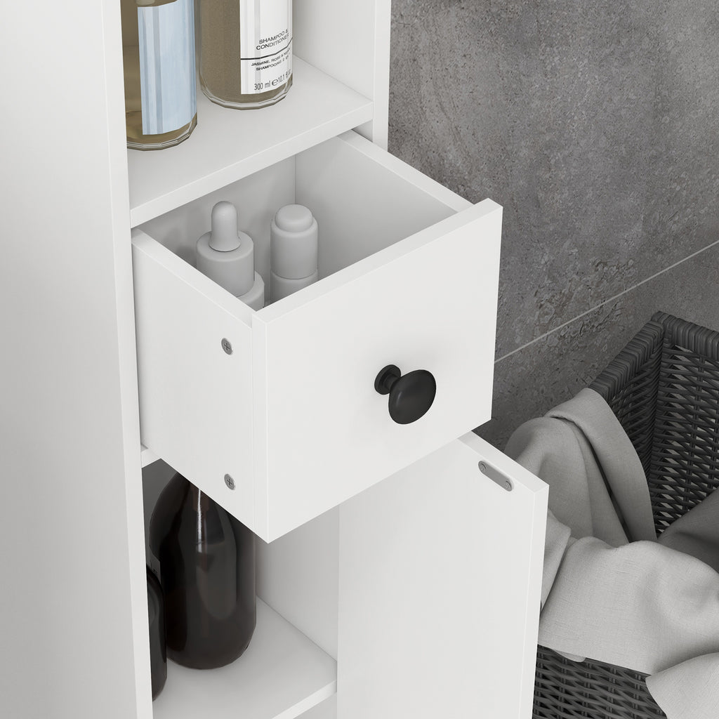 kleankin 180cm Slim Bathroom Cabinet with 9-layered Independent Storage for Family-friendly Storage  - White