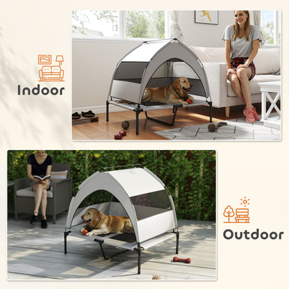 PawHut Portable Elevated Dog Bed with Removable Canopy, Cooling Raised Pet Cot for Medium Large Dogs, 92 x 75 x 85 cm
