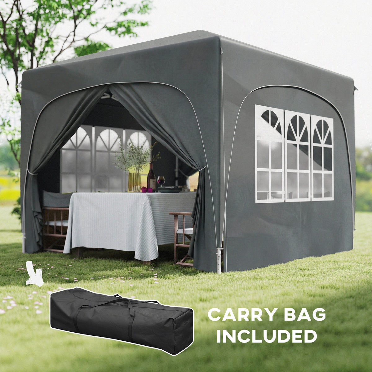 Outsunny 3 x 3m Pop-Up Gazebo Shelter, with Accessories - Dark Grey