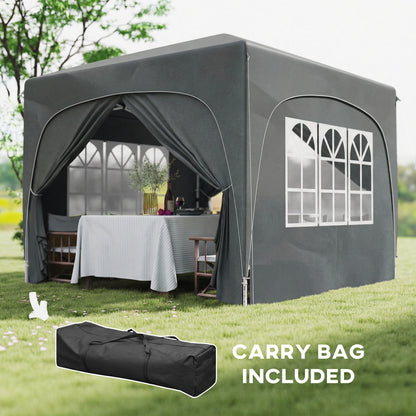 Outsunny 3 x 3m Pop-Up Gazebo Shelter, with Accessories - Dark Grey