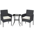 Outsunny 3 Piece Rattan Bistro Set, PE Wicker Garden Furniture Conversation Set with 2 Tier Glass-Top Table, Chairs, Cream White
