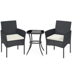 Outsunny 3 Piece Rattan Bistro Set, PE Wicker Garden Furniture Conversation Set with 2 Tier Glass-Top Table, Chairs, Cream White