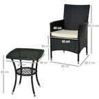 Outsunny 3 Pieces Rattan Bistro Set, Wicker Garden Furniture Set with 2-Tier Coffee Table and Chairs, Cushions, for Outdoor Patio Balcony, Black