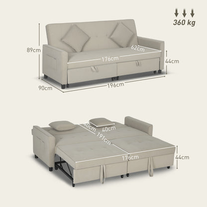 Three-Person Velvet-Feel Sofa Bed - Beige