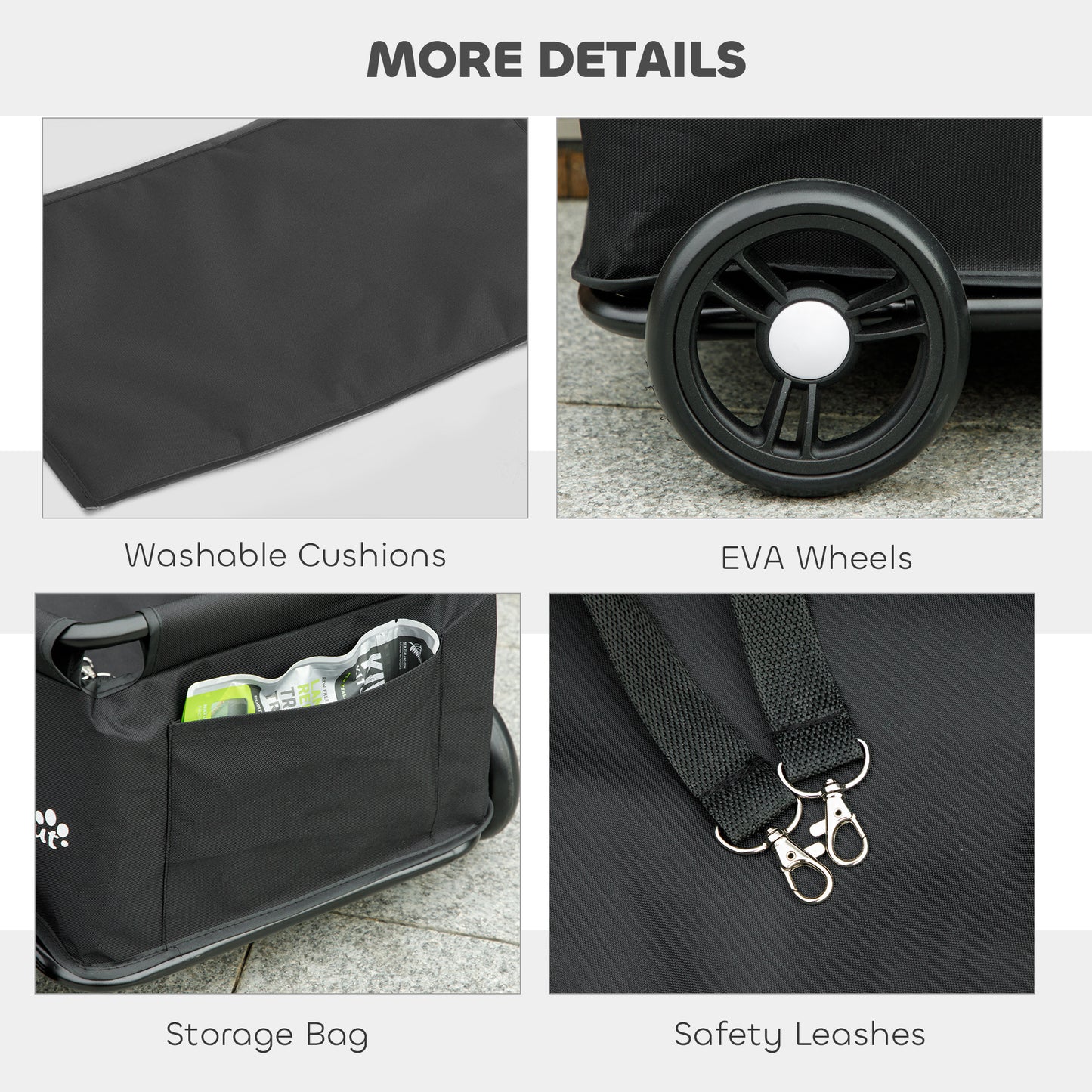 PawHut Pet Wagon Cart, Dog Stroller for Small Dogs and Cats with 4 Wheels, Safety Straps, Storage Bag, Mat