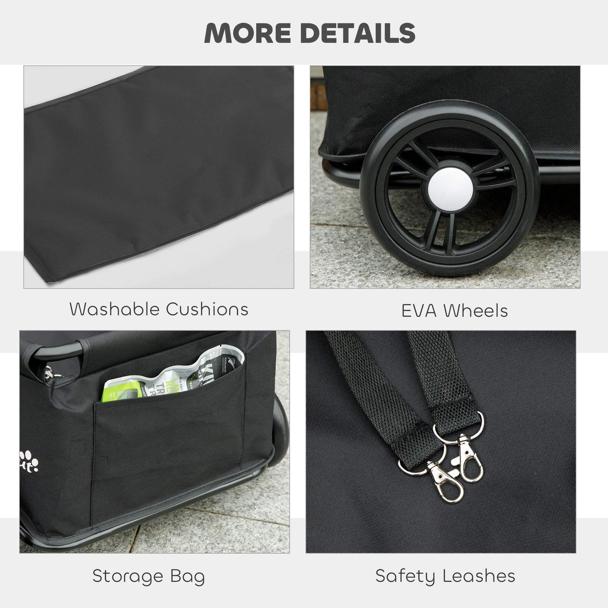 PawHut Pet Wagon Cart, Dog Stroller for Small Dogs and Cats with 4 Wheels, Safety Straps, Storage Bag, Mat