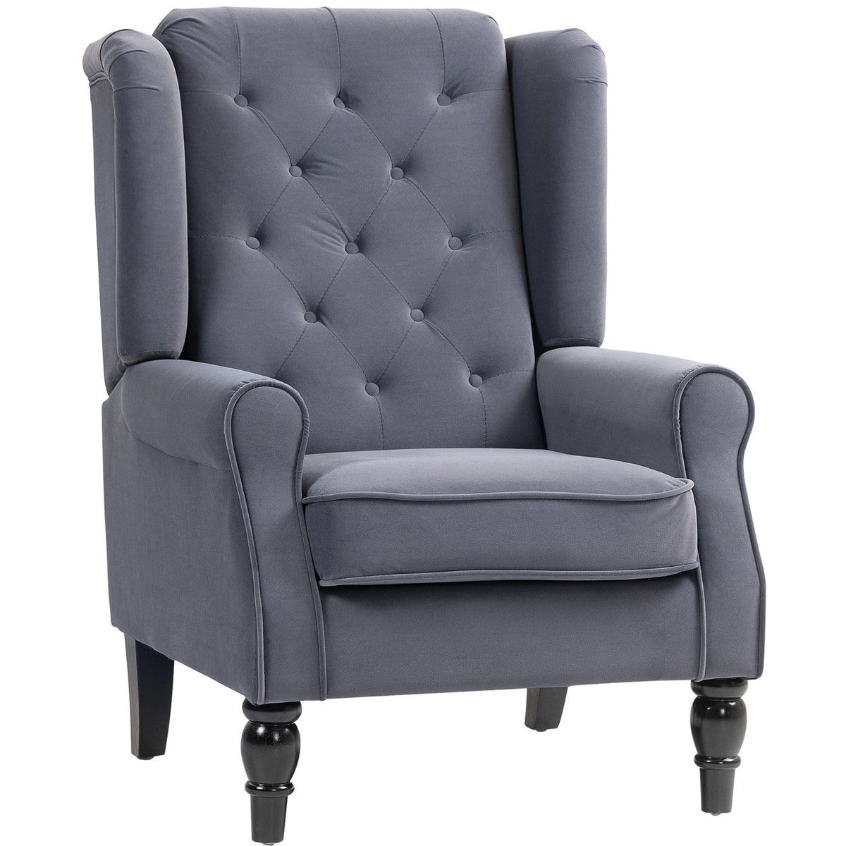 Wingback Accent Chair, Retro Upholstered Button Tufted Occasional Chair for Living Room and Bedroom, Charcoal Grey