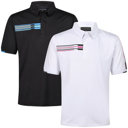 Island Green Racing Stripe Print Golf Sport Polo Shirt