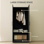 Double Panel Door Wardrobe, with Shelves - Black