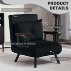 HOMCOM 4-in-1 Velvet-Feel Single Chair Bed, with Pillow - Black