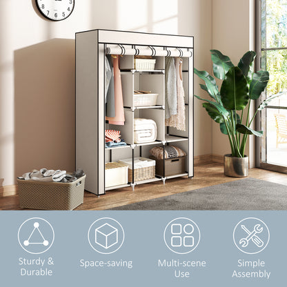 Fabric Wardrobe, with Rails and Shelves - Cream White