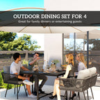Outsunny 5 Piece Garden Furniture Set, Garden Dining Set with Wood-Plastic Table and 4 Armchairs, Light Grey