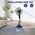 Pedestal Fan with Water Mist Spray, Spray Misting Fan with 70° Oscillation, Tilt Head, 3 Speeds, 3 Modes, Adjustable Mist, 3.2L Water Tank, for Home, 120 cm