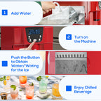 3L Ice Maker Machine and Water Dispenser, 12kg in 24H, 2 Sizes 9 Ice Cubes Ready in 6-10 Mins Ice Machine, Red