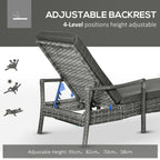 Outsunny Patio Rattan Sun Lounger, Dual Wicker Weave Outdoor Single Reclining Chair Furniture, 5-Level Adjustable Backrest w/ Removeable & Washable Cushion, Mixed Grey