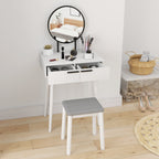 HOMCOM Modern Dressing Table with Round Mirror and Stool, Makeup Vanity Table with 2 Drawers for Bedroom, Living Room, 60 x 40 x 123 cm, White