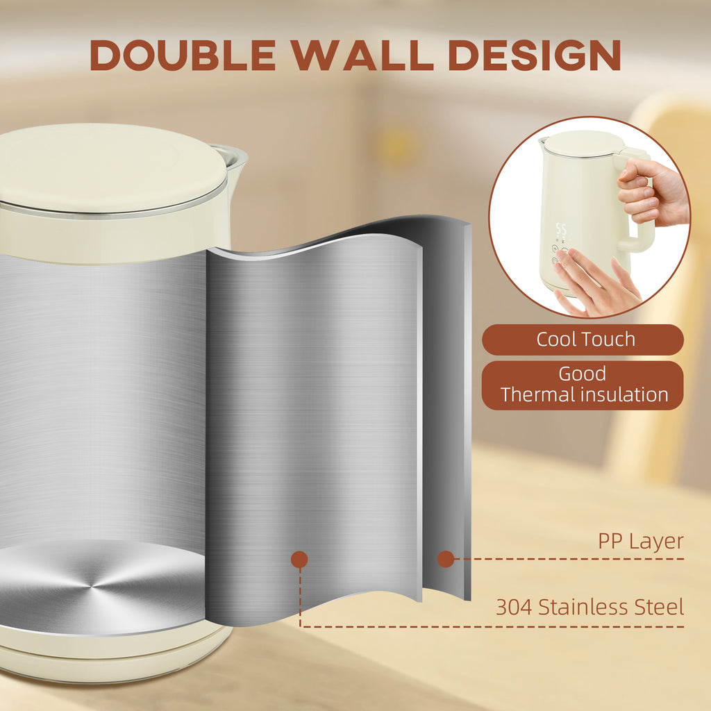 Digital Stainless Steel Kettle and Toaster Set, 1.5L 3000W Fast Boil Kettle, 2 Slice Toaster with 7 Level Browning Controls, Defrost, Reheat, Keep Warm, Crumb Tray and LED Touch Display, Beige