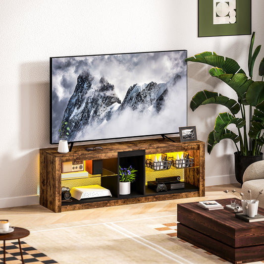 TV Stand Cabinet with LED Lights and Remote Control for TVs up to 65", Entertainment Centre with Storage Shelves and Compartment, Rustic Brown