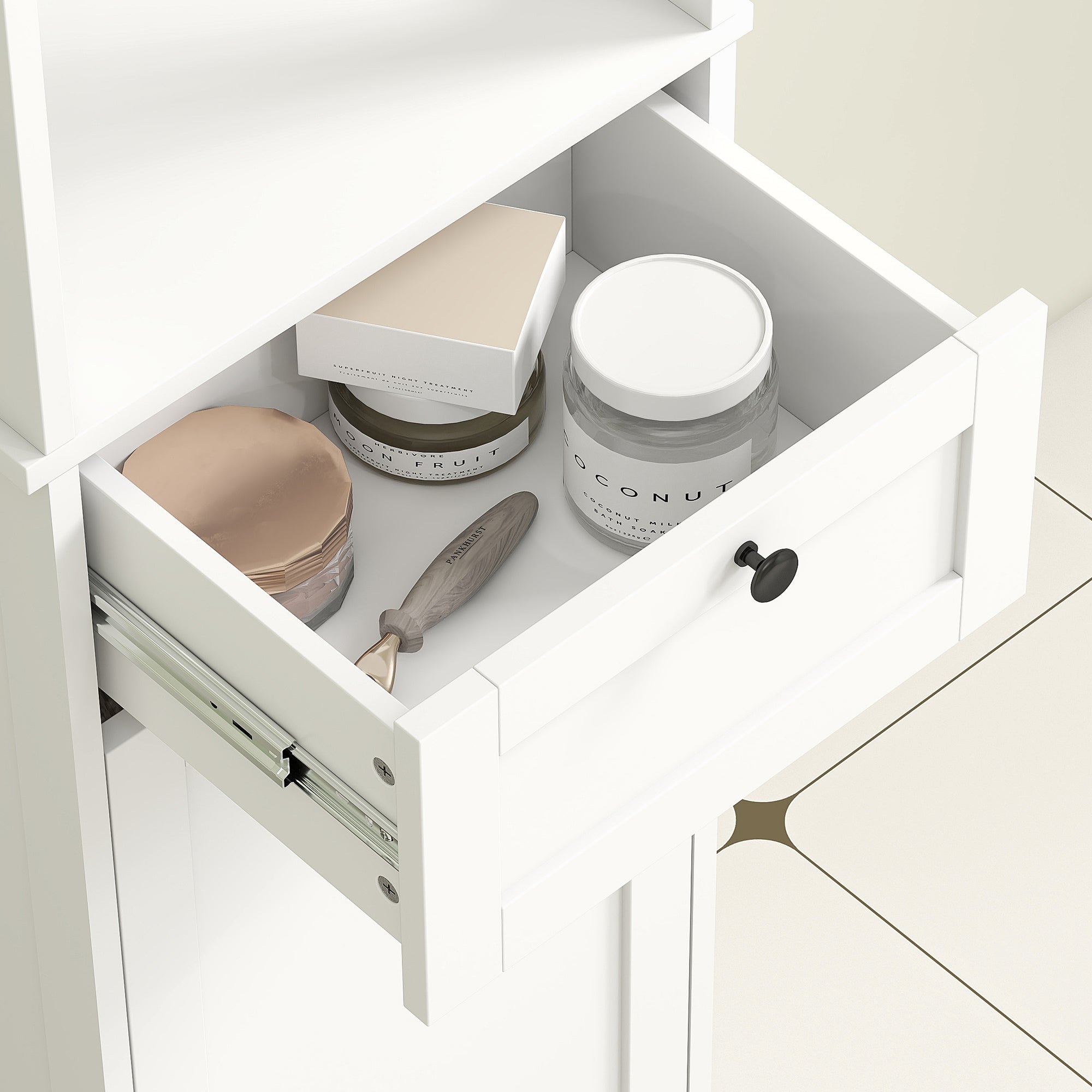 HOMCOM Tall Bathroom Cabinet, with Laundry Basket - White