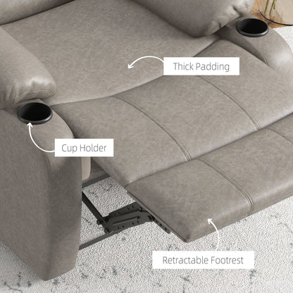 Recliner Chair, Microfibre Reclining Chair with Adjustable Leg Rest, Cup Holders, Recliner Armchair for Home Living Room, Brown