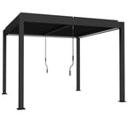 Outsunny 3 x 3 m Louvered Pergola with LED Lights, Metal Louvres, Aluminium Patio Gazebo Pergola, Dark Grey