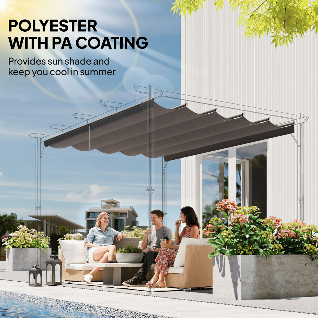 Outsunny Retractable Pergola Cover, 2.55 x 2.5 m Replacement Canopy Fabric for 3 x 3 m Frame, Roof Top Only, Light Grey