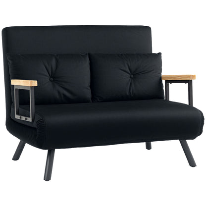4-in-1 Velvet-Feel Double Sofa Bed, with Pillows - Black