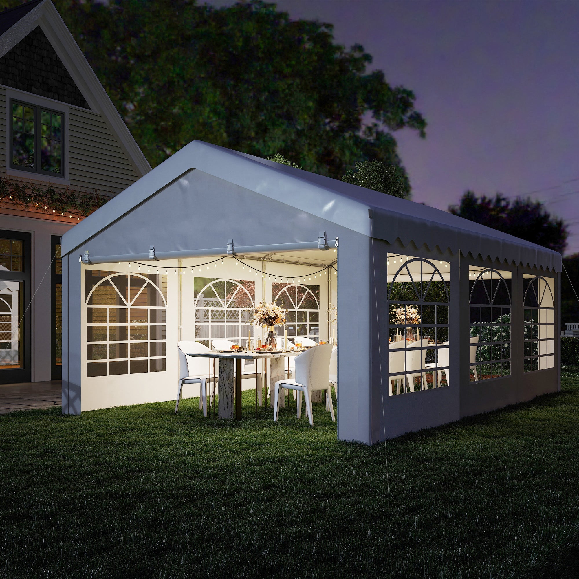 Outsunny 6m x 4m Heavy Duty Garden Gazebo for Parties, Wedding and Events, White