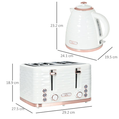 Kettle and Toaster Sets, 3000W 1.7L Rapid Boil Kettle & 4 Slice Toaster with 7 Browning Controls, Defrost, Reheat and Crumb Tray, UK Otter thermostat, Cream White