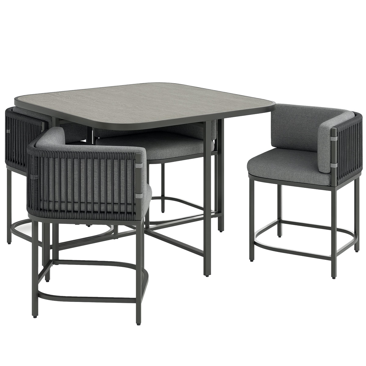Outsunny 4-Seater Rattan Cube Garden Furniture Set with Cushions - Charcoal Grey