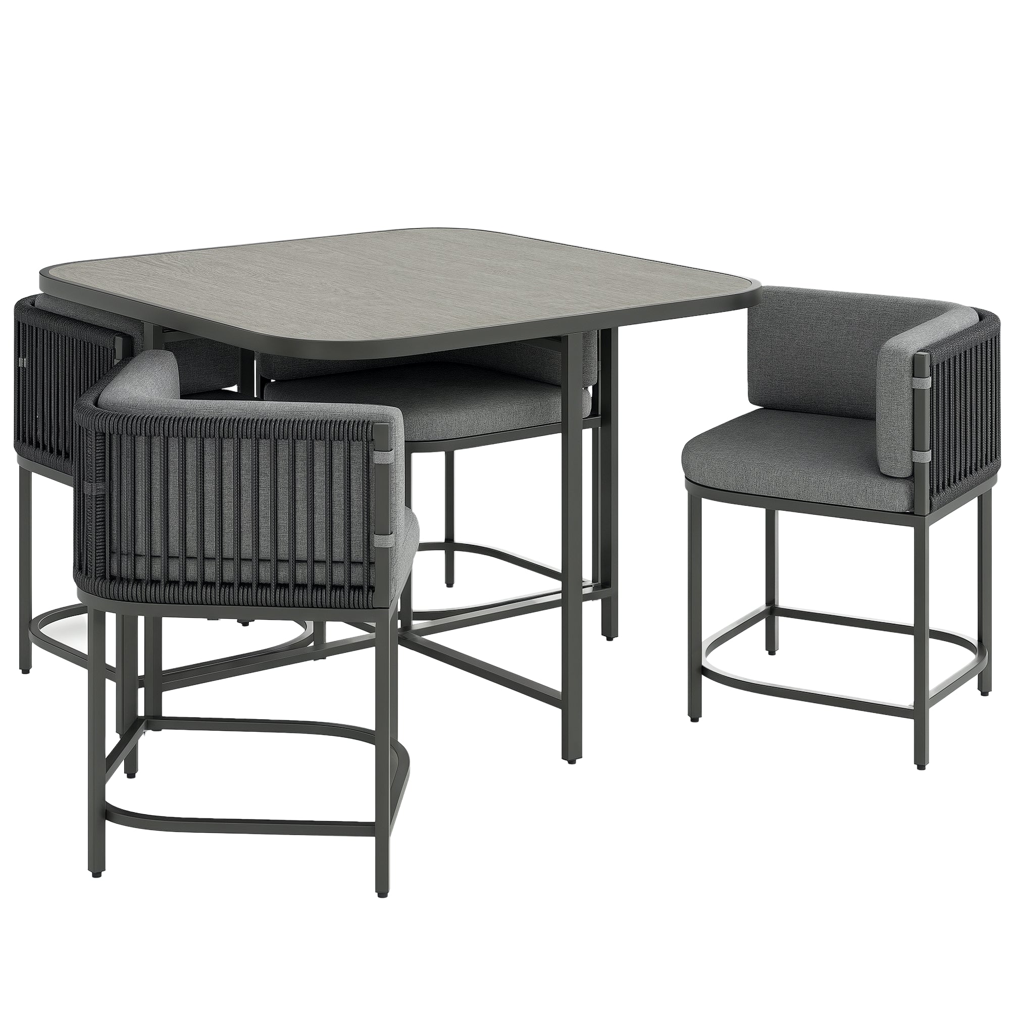 Outsunny 4-Seater Rattan Cube Garden Furniture Set with Cushions - Charcoal Grey