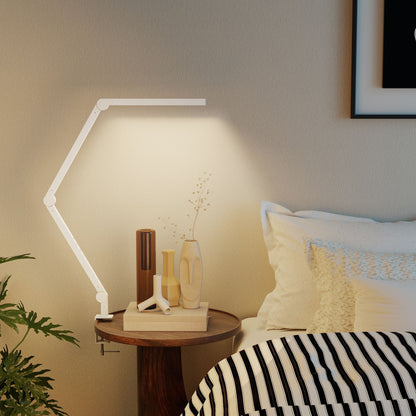 LED Desk Lamp, Dimmable Desk Light with Swing Arm and Clamp, Adjustable Eye-Caring Table Lamp with 2 Colour Modes & 5 Brightness Levels for Study, Drawing, Office, Architect, Task, White