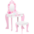 ZONEKIZ Kids Dressing table Set w/ Mirror, Stool, Drawer, Cute Patterns, for Ages 3-6 Years - Pink