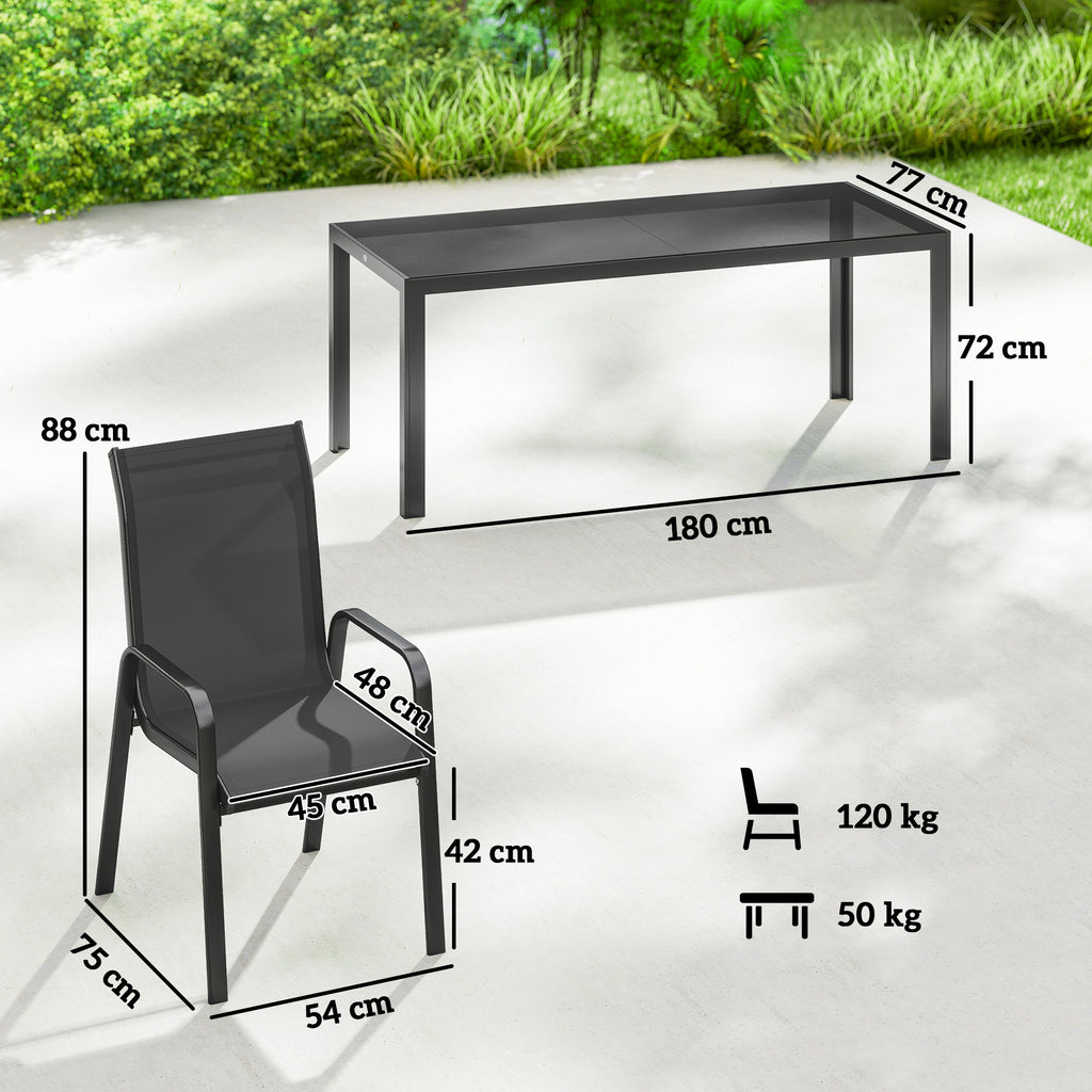 Outsunny 9 Pieces Garden Dining Set, Outdoor Table and Chairs Set for 8, Garden Furniture Set with Tempered Glass Top, Black
