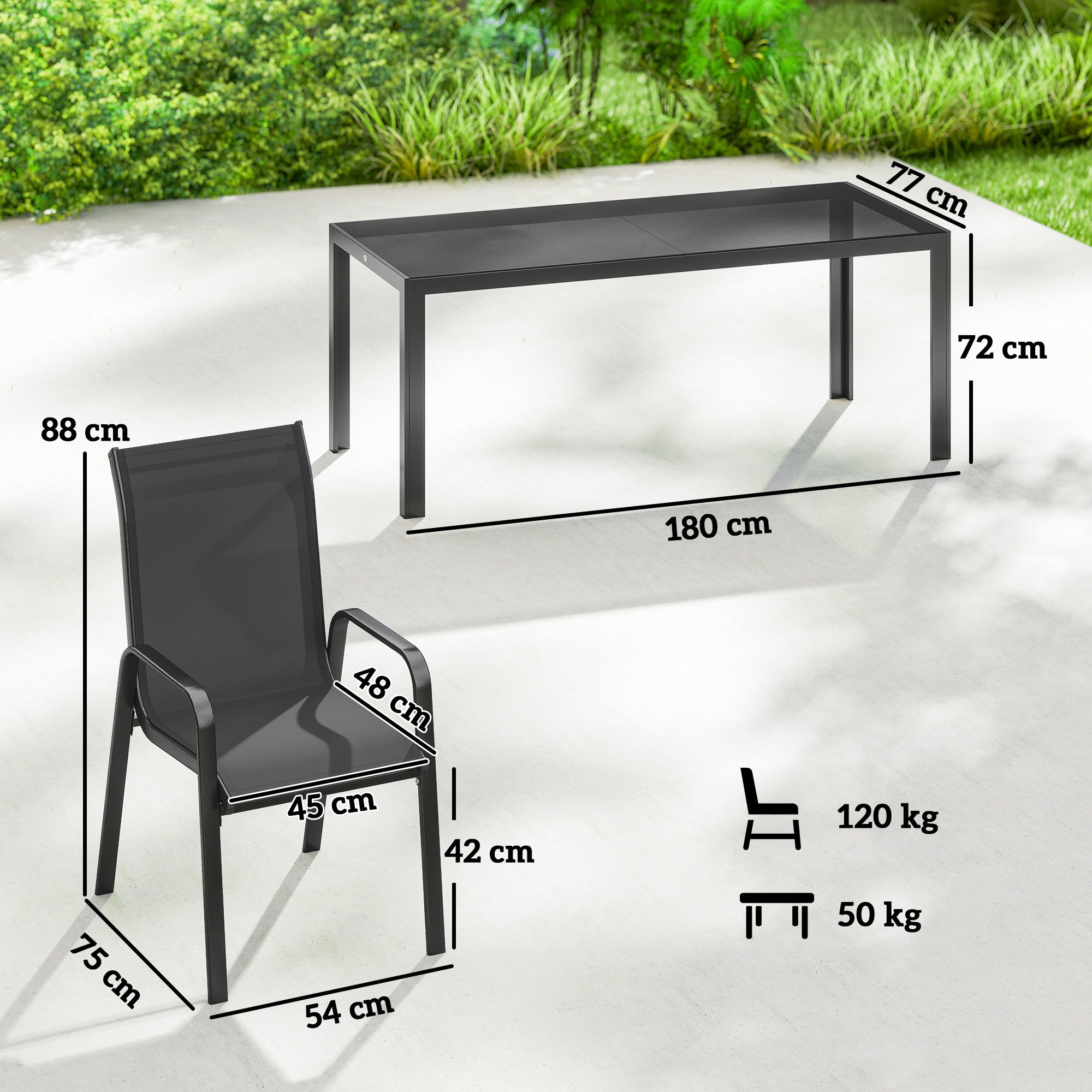 Outsunny 9 Pieces Garden Dining Set, Outdoor Table and Chairs Set for 8, Garden Furniture Set with Tempered Glass Top, Black