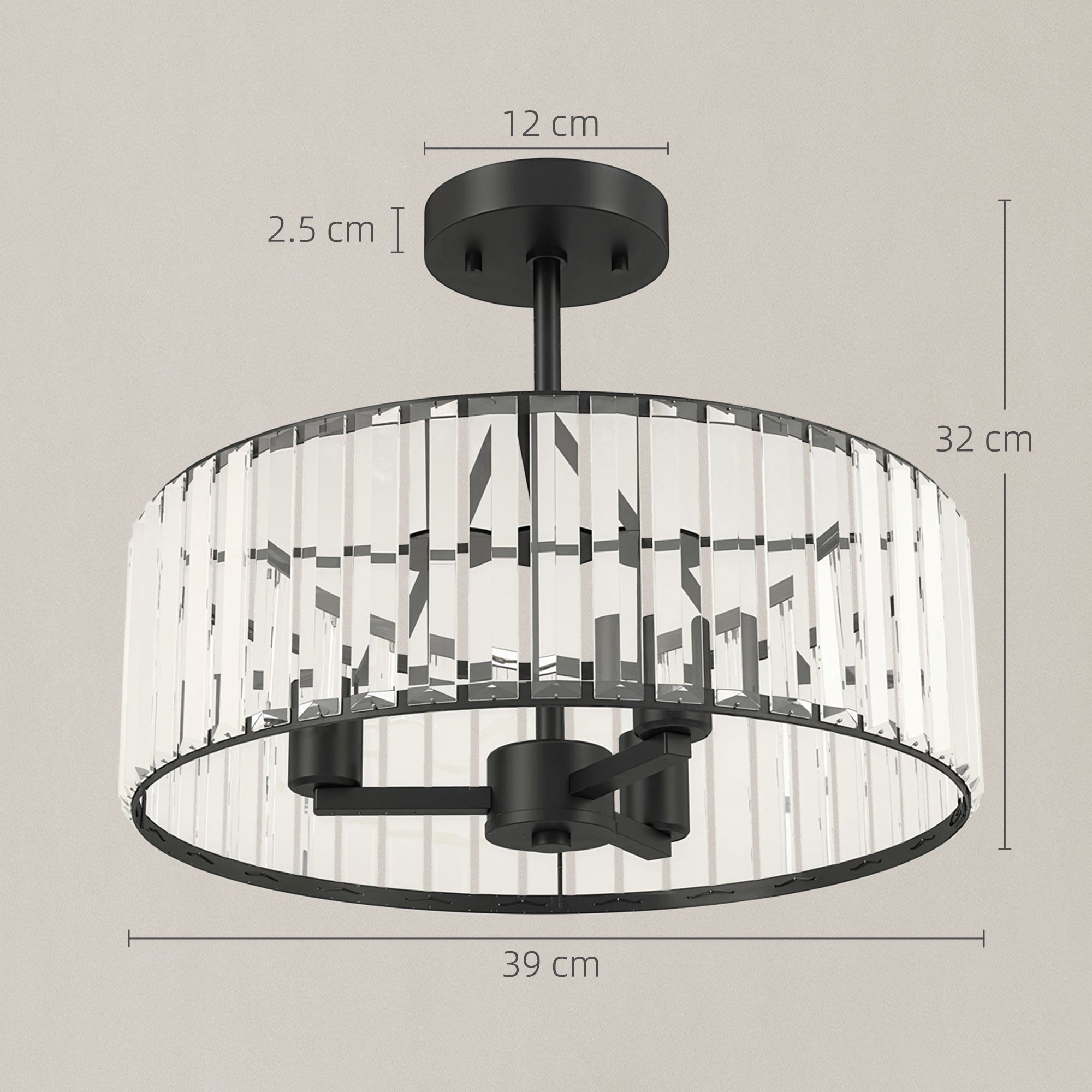 Crystal Ceiling Light, Semi Flush Mount Modern Crystal Chandelier Ceiling Light, E14 Base 3-Lights, Bulbs Not Included