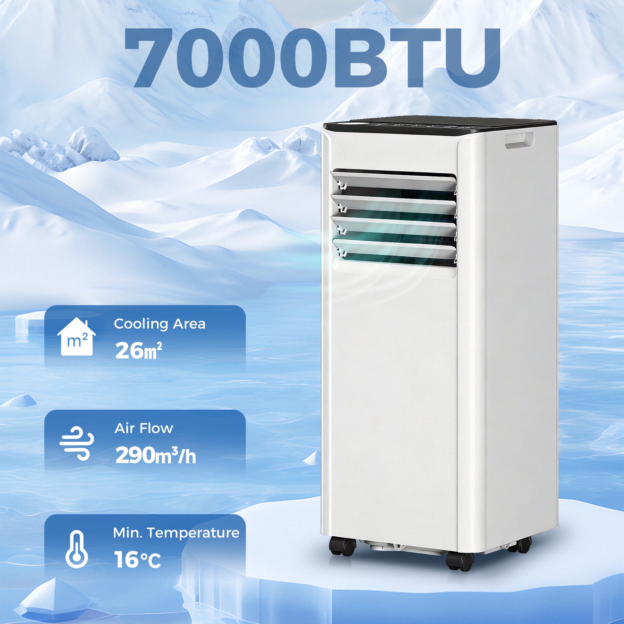 Portable Air Conditioner 7000 BTU, 4-in-1 AC Unit with Cool, Dehumidifier, Fan, Sleep Mode, WiFi Voice Remote Control