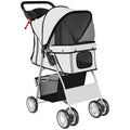 PawHut Dog Pram, Pet Stroller with Reflective Strips, Foldable Cat Stroller with 360° Swivel Wheels, Grey