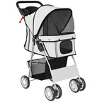 PawHut Dog Pram, Pet Stroller with Reflective Strips, Foldable Cat Stroller with 360° Swivel Wheels, Grey