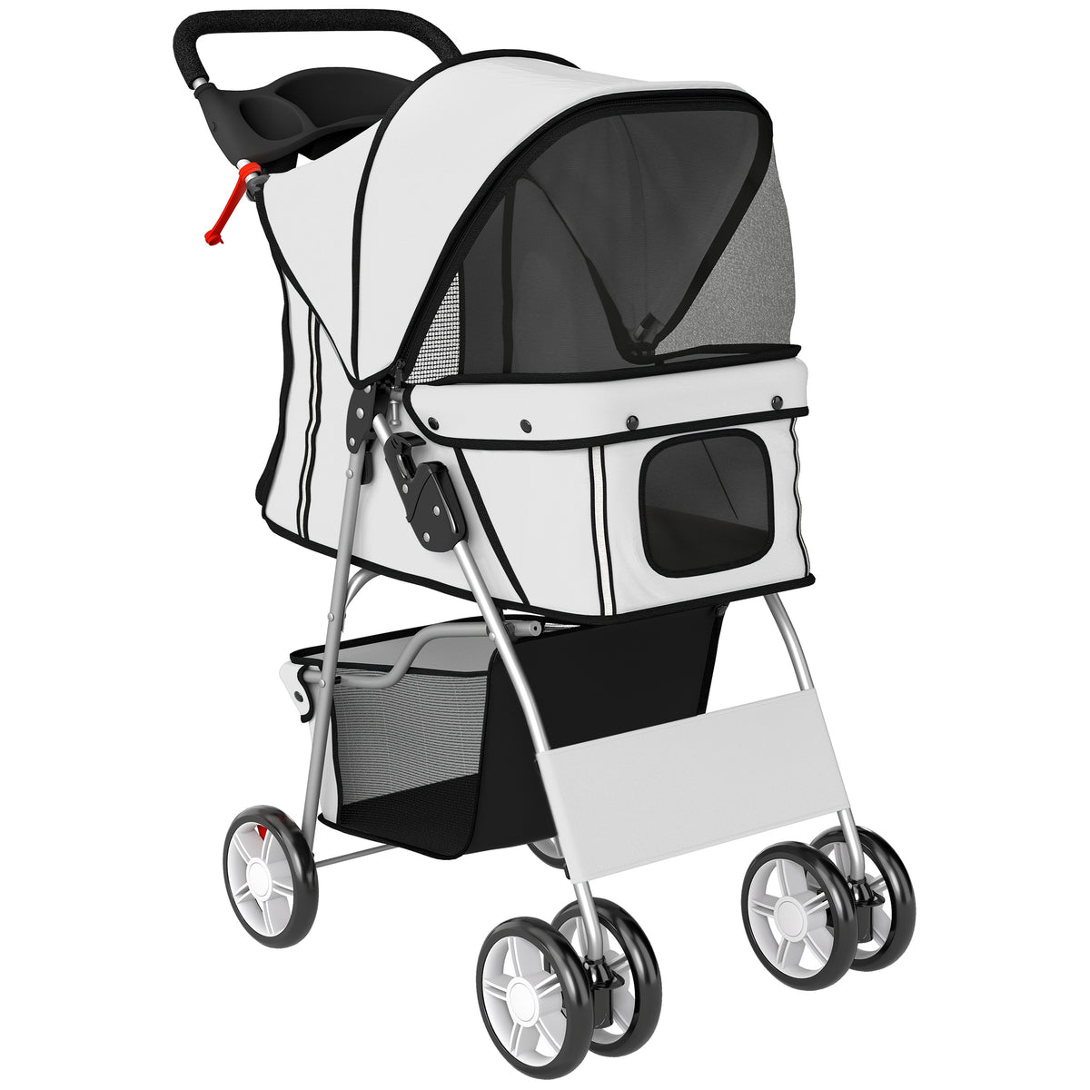 PawHut Dog Pram, Pet Stroller with Reflective Strips, Foldable Cat Stroller with 360° Swivel Wheels, Grey