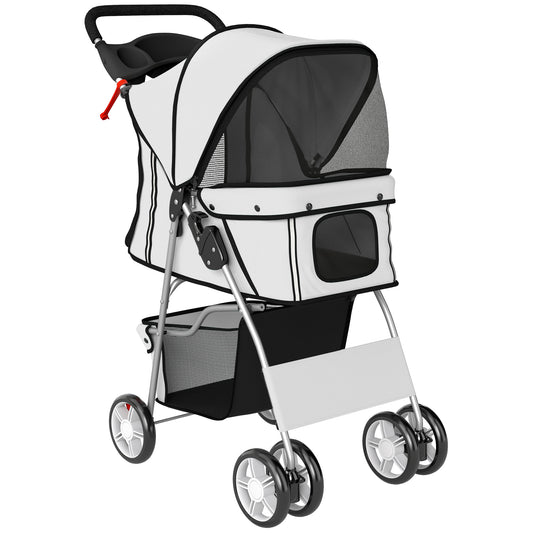 PawHut Dog Pram, Pet Stroller with Reflective Strips, Foldable Cat Stroller with 360° Swivel Wheels, Grey