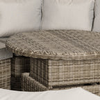 Outsunny 5 Pieces Outdoor PE Rattan Round Garden Daybed with Cushions, Aluminium Lounge Chair Conversation Sofa Set with Liftable Coffee Table and Protect Cover, Grey